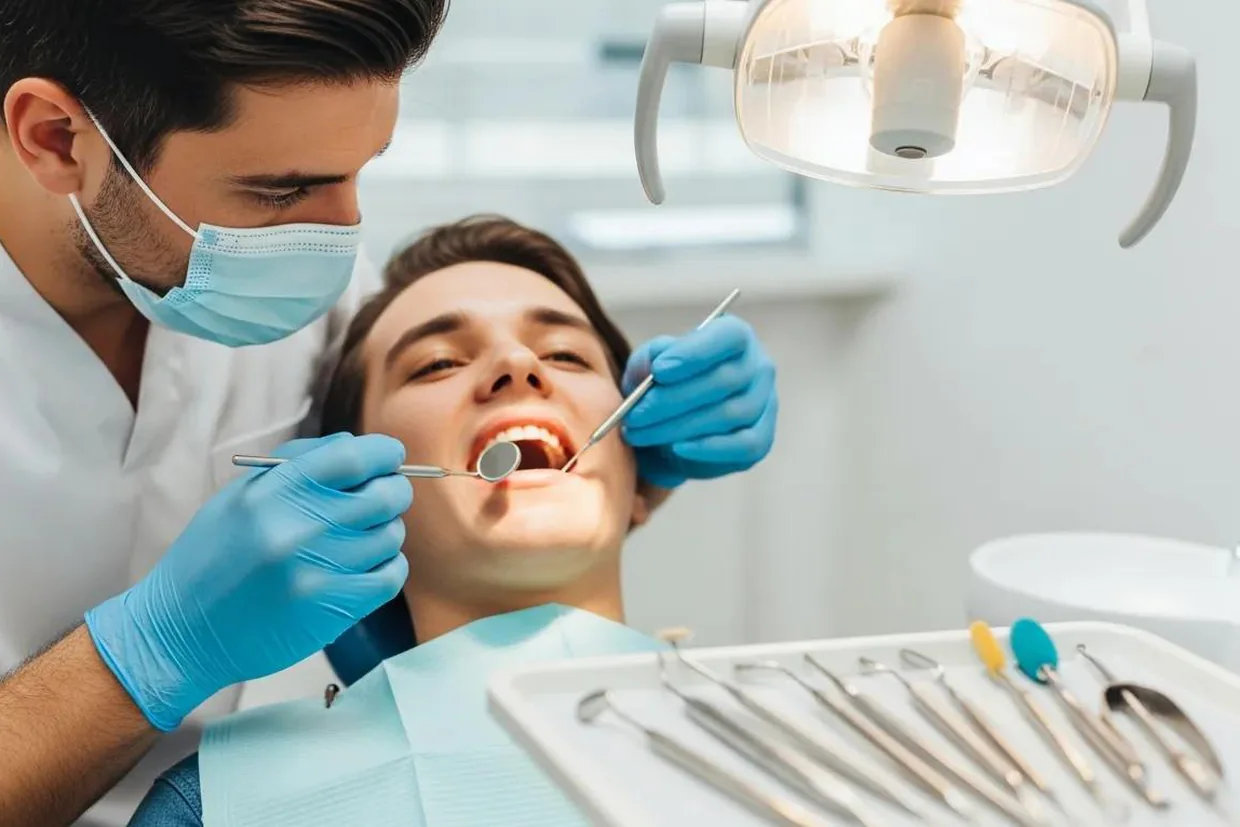A dental exam in progress.