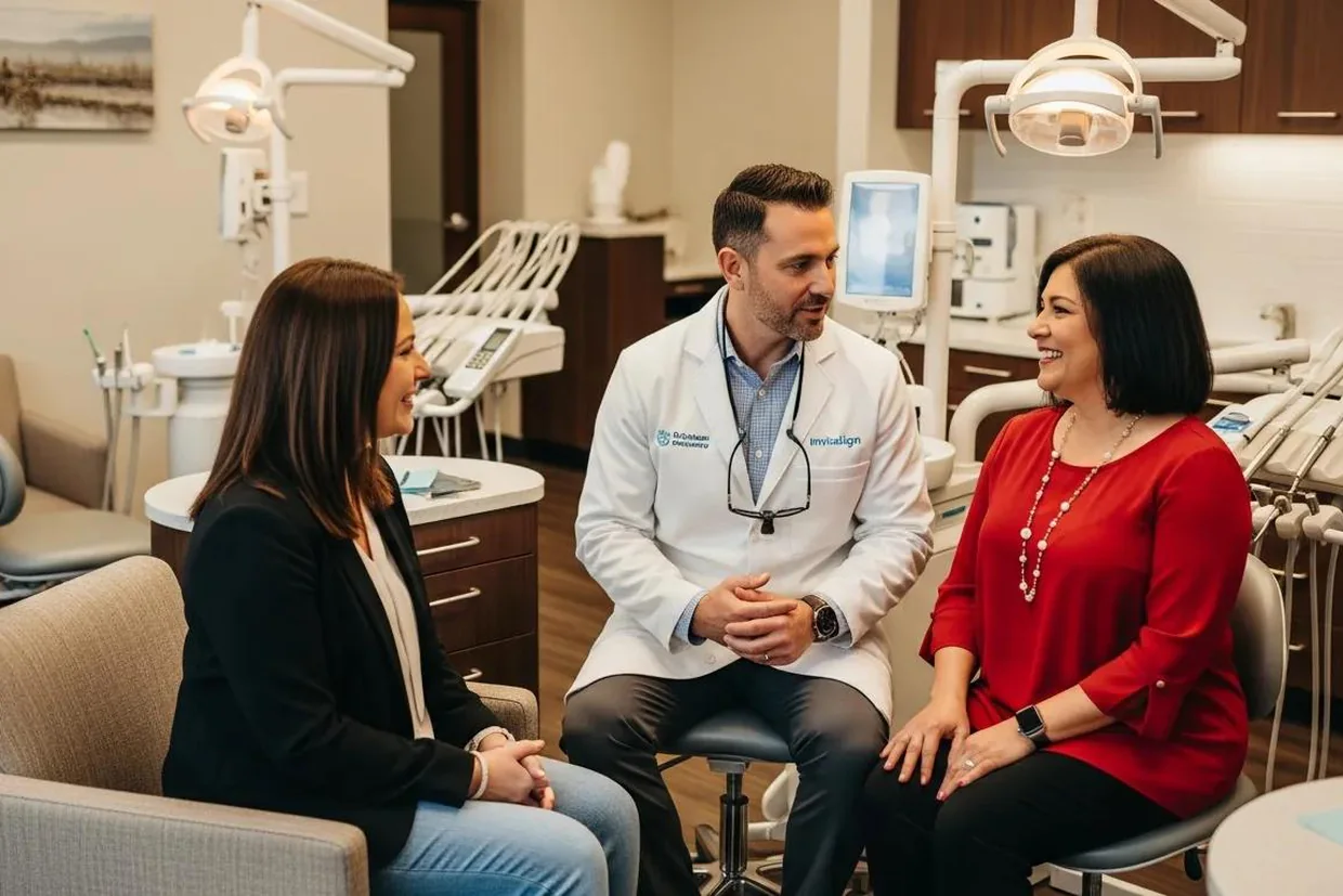 A consultation in a treatment room.